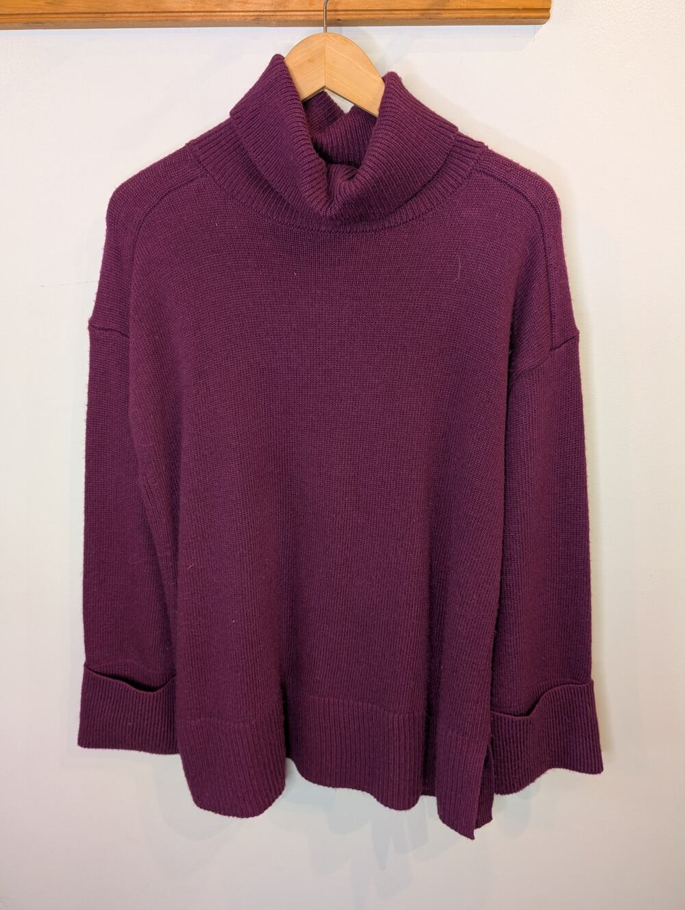 TALBOTS Purple Burgundy Cowl Neck Sweater Large Cable Knit Cozy Fall Winter